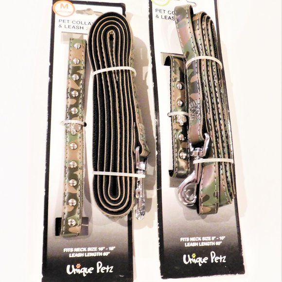 Lot of 2 Dog collar and leash sets cammo design NWT XS and M 60" leash - Picture 1 of 1